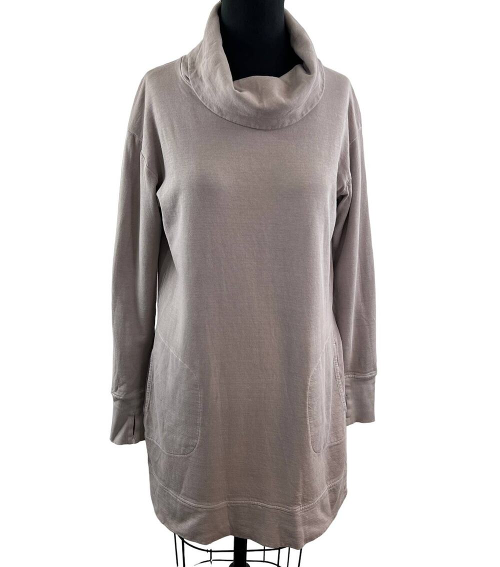 ATHLETA Eco Wash Pink Long Sleeve Turtleneck Sweatshirt Pocket Dress Tunic Sz M